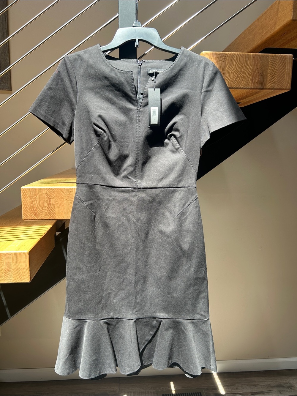 Banana Republic Black Short-Sleeve Ruffle-Hem Mini Dress